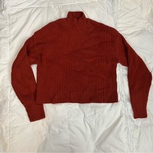 Cropped Turtleneck Ribbed Sweater